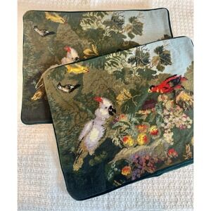 Set of 2 New C&F Wool Needlepoint Tropical Birds Throw Pillow Covers 16x12